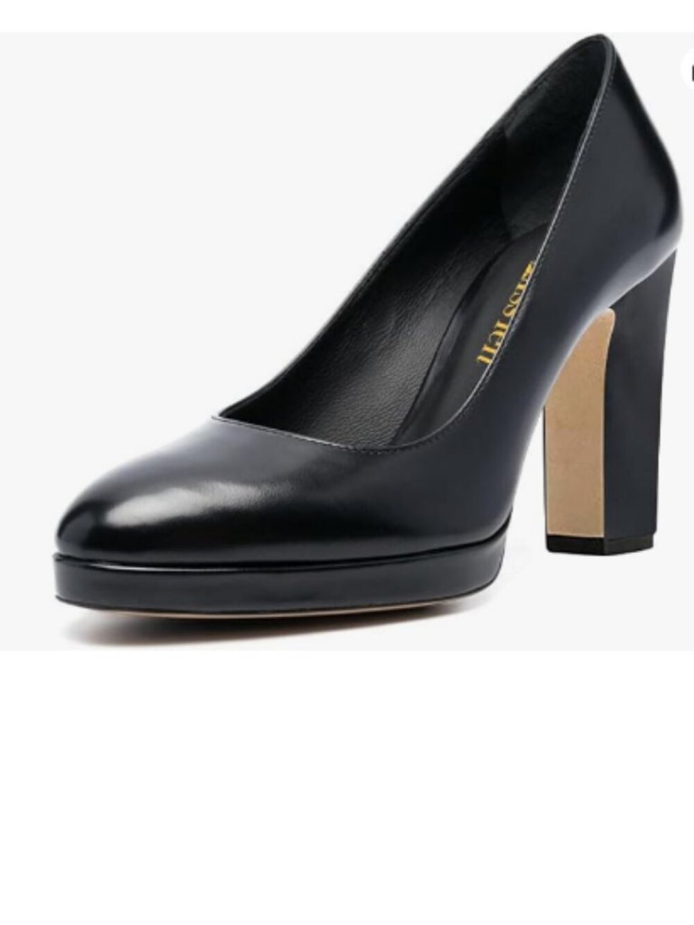 miss left Black Platform Closed Almond Toe Pumps Slip On Block Heels Shoe